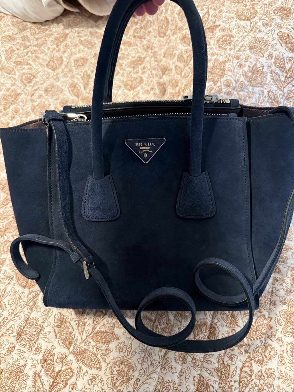 Prada Blue Suede Top-Handle Satchel - Picture 9 of 9